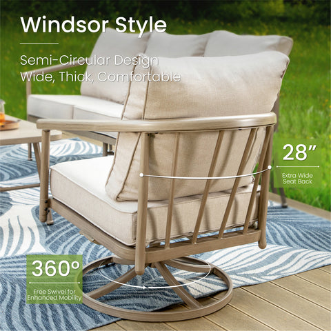 5-Seat Windsor-style Wood-grain Outdoor Sofa Set with Coffee Table