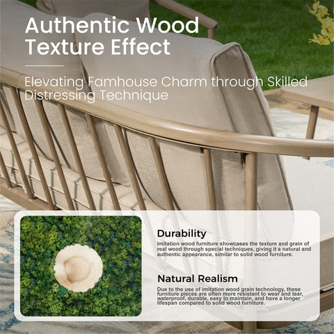 5-Seat Windsor-style Wood-grain Outdoor Sofa Set with Coffee Table