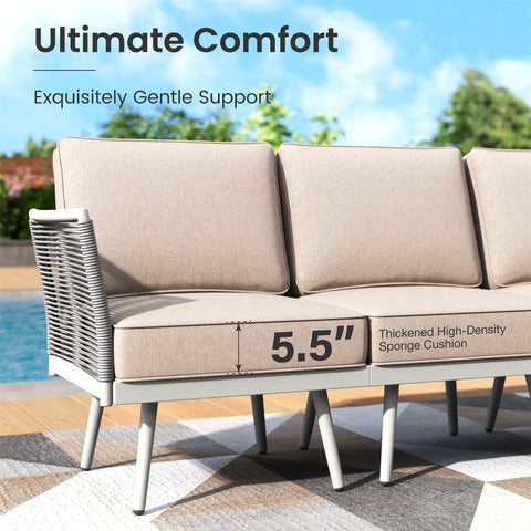 5 Seats Wicker Patio Conversation Sofa Set with Classic Rope Rattan Style