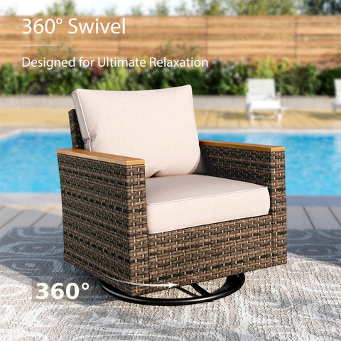7-Seat Luxurious Half-moon Rattan Sofa with 56" Rattan Fire Pit Table
