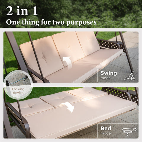 Outdoor 3-seat Patio Porch Swing Chair with Canopy & Cushions