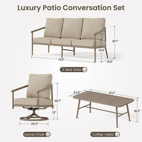 5-Seat Windsor-style Wood-grain Outdoor Sofa Set with Coffee Table