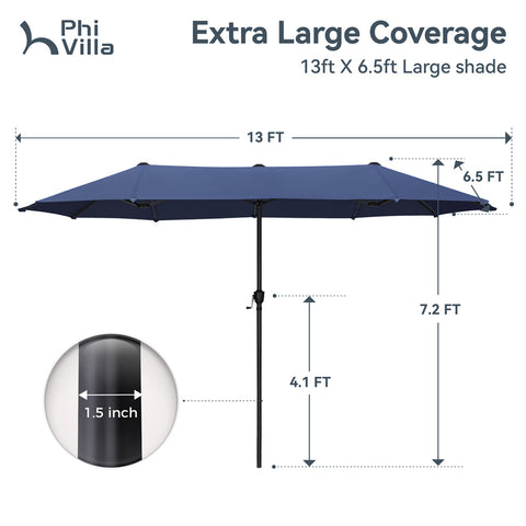 13ft Large Double-Sided Outdoor Patio Umbrella