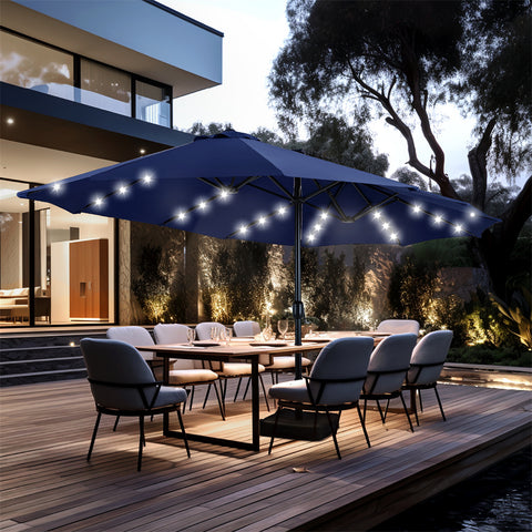 15ft Extra Large Double-Sided Patio Umbrella with Solar Powered LED Lights (Base Included)