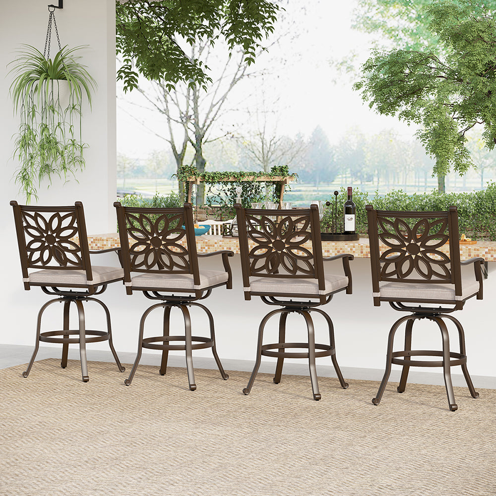 Cast Aluminum Outdoor Pub Height Swivel Bistro Bar Stools