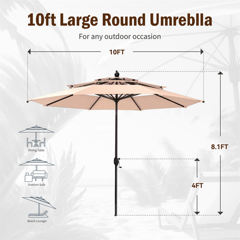 10ft 3 Tier Auto-tilt Patio Umbrella Outdoor Double Vented Umbrella