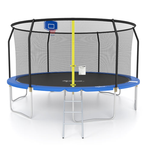 Outdoor Trampoline with Basketball Hoop and Ladder