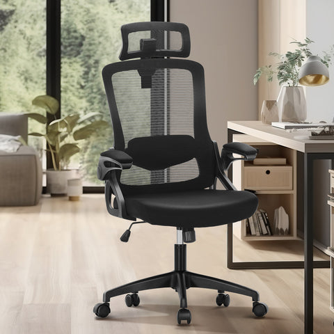 Ergonomic Mesh Office Chair with Adjustable Lumbar Support & Flip-Up Armrests for Home Office & Back-to-School