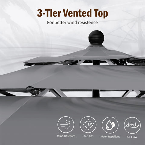 10ft 3 Tier Auto-tilt Patio Umbrella Outdoor Double Vented Umbrella