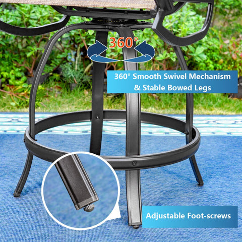 5-Piece Patio Bar Stool Set High Table & Reinforced Textilene Bar Stools