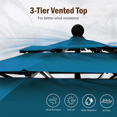 10ft 3 Tier Auto-tilt Patio Umbrella Outdoor Double Vented Umbrella