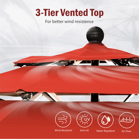 10ft 3 Tier Auto-tilt Patio Umbrella Outdoor Double Vented Umbrella