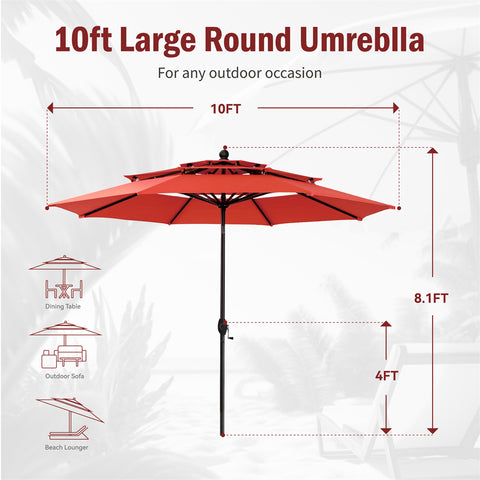 10ft 3 Tier Auto-tilt Patio Umbrella Outdoor Double Vented Umbrella