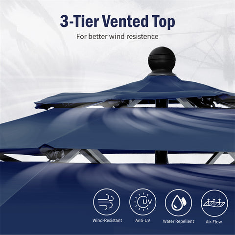 10ft 3 Tier Auto-tilt Patio Umbrella Outdoor Double Vented Umbrella