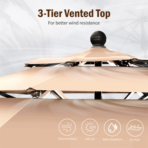 10ft 3 Tier Auto-tilt Patio Umbrella Outdoor Double Vented Umbrella