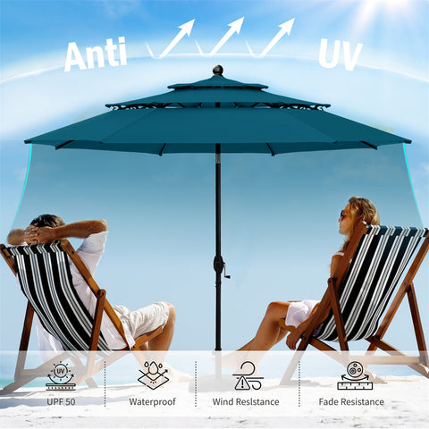 10ft 3 Tier Auto-tilt Patio Umbrella Outdoor Double Vented Umbrella