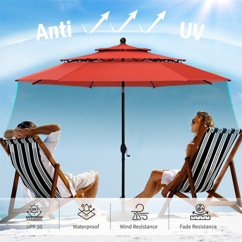 10ft 3 Tier Auto-tilt Patio Umbrella Outdoor Double Vented Umbrella