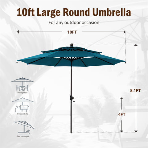 10ft 3 Tier Auto-tilt Patio Umbrella Outdoor Double Vented Umbrella