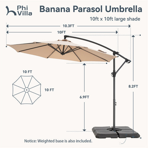 10ft Outdoor Patio Offset Cantilever Umbrella with Cross Base