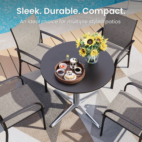 5-piece Outdoor Dining Set with Rope Rattan Chairs and Pedestal Table