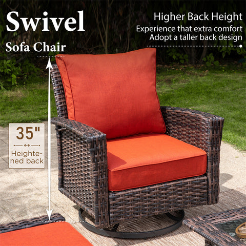5 Seats Wicker Patio Conversation Sofa Set with Swivel Chairs