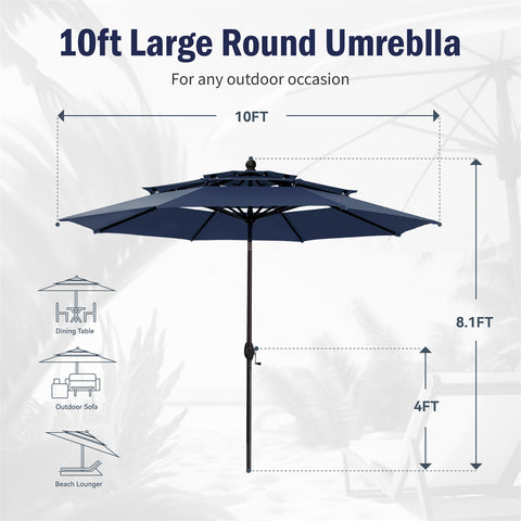 10ft 3 Tier Auto-tilt Patio Umbrella Outdoor Double Vented Umbrella