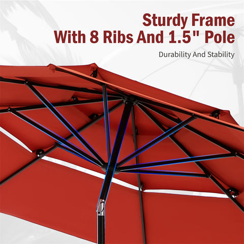 10ft 3 Tier Auto-tilt Patio Umbrella Outdoor Double Vented Umbrella