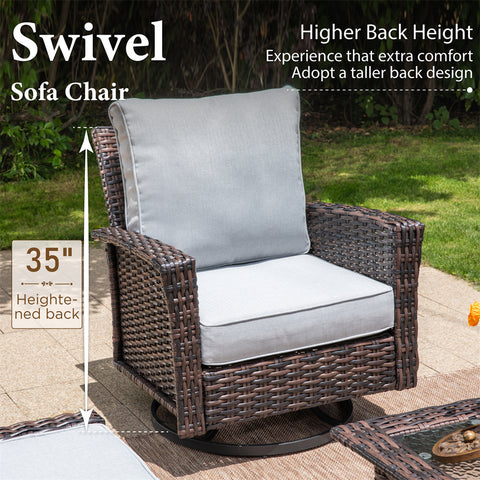 5 Seats Wicker Patio Conversation Sofa Set with Swivel Chairs