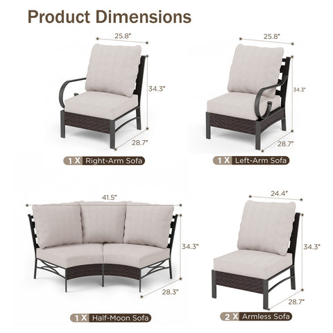 Half-Moon Outdoor Patio Conversation Sofa Sets with E-Coating Technology