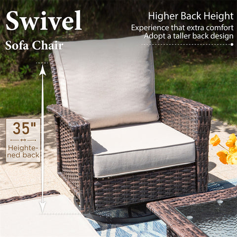 5 Seats Wicker Patio Conversation Sofa Set with Swivel Chairs