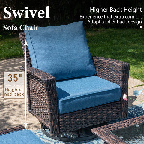 5 Seats Wicker Patio Conversation Sofa Set with Swivel Chairs