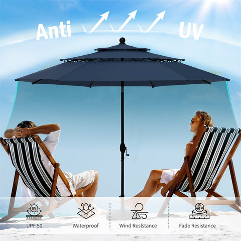 10ft 3 Tier Auto-tilt Patio Umbrella Outdoor Double Vented Umbrella