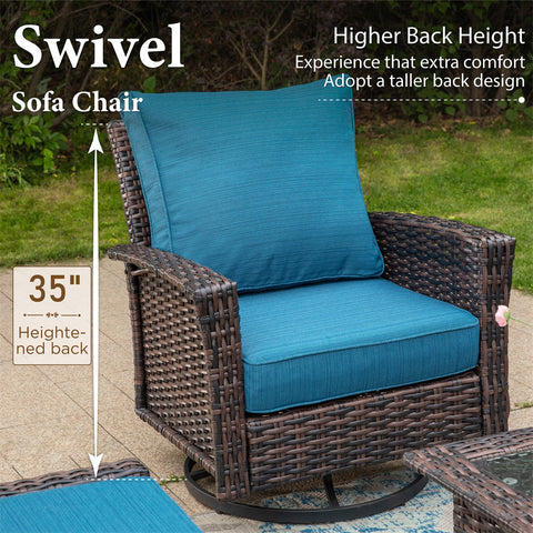 5 Seats Wicker Patio Conversation Sofa Set with Swivel Chairs