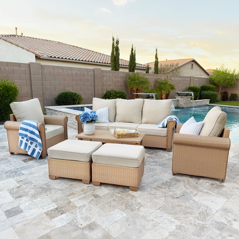 Luxury 5 Seats Wicker Patio Conversation Sofa Set with Wider Armrests