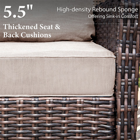 5 Seats Wicker Patio Conversation Sofa Set with Swivel Chairs