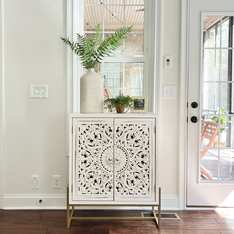 White Carved Accent Cabinet