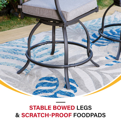 PHI VILLA Outdoor Swivel Bar Stools with Rattan Backrest & 3.5" Padded Grey Cushion