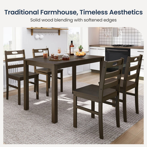5-Piece Solid Rubber Wood Dining Set for Kitchen and Dining Room
