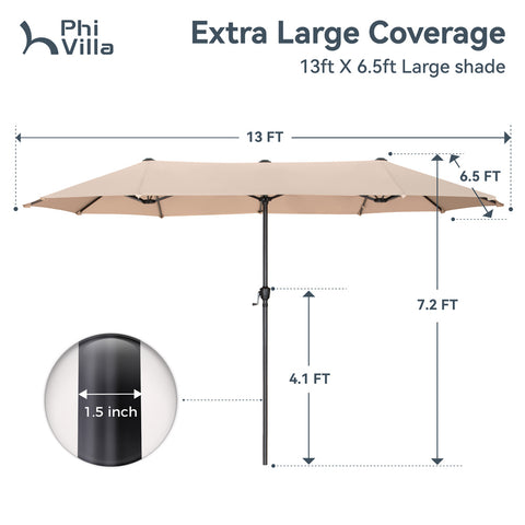 13ft Large Double-Sided Outdoor Patio Umbrella
