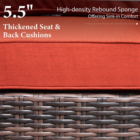 5 Seats Wicker Patio Conversation Sofa Set with Swivel Chairs