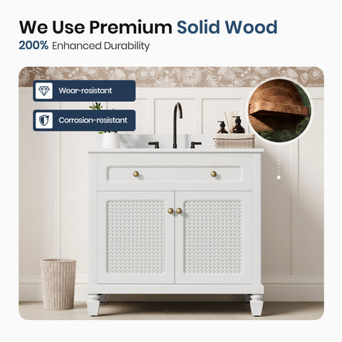 36" Free Standing Single Bathroom Vanity with Engineered Marble Top, Ceramic Sink, Backsplash