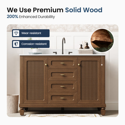48" Free Standing Single Bathroom Vanity with Engineered Marble Top, Ceramic Sink, Backsplash