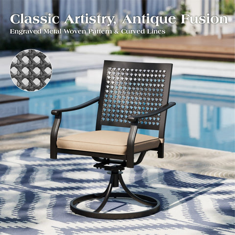 Outdoor Dining Set Extendable Steel Table & Bull's Eye Pattern Dining Chairs