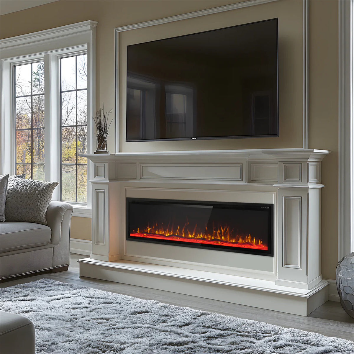 Premium Wall Mounted & Recessed Electric Fireplace with Remote Control