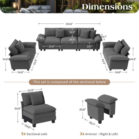 Modern Corduroy Sectional Cloud Sofa Set with Deep Seats for Living Room