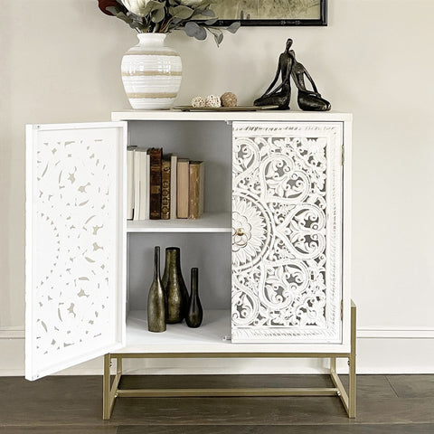White Carved Accent Cabinet