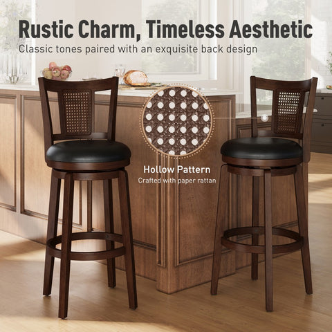 Phi Villa 360° Swivel Retro Wooden Bar Height Stools with Backs