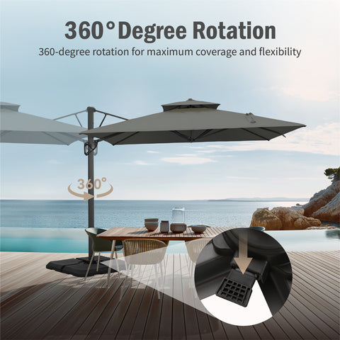9X12ft Rectangular Outdoor Cantilever Offset Umbrella for Garden, Pool