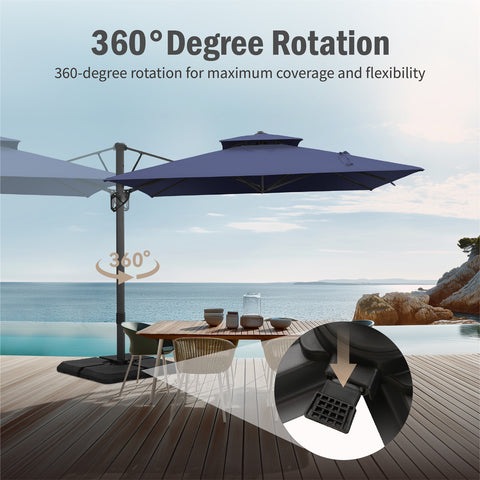 9X12ft Rectangular Outdoor Cantilever Offset Umbrella for Garden, Pool