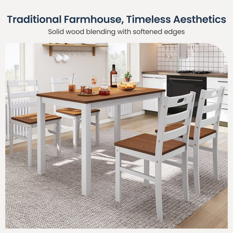 5-Piece Solid Rubber Wood Dining Set for Kitchen and Dining Room